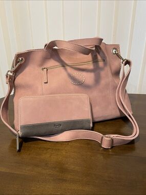 NWT Roots Blush Pink Shoulder Tote with Matching Wallet